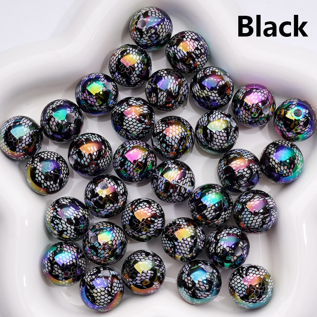 Acrylic Beads UV Coating Lace Butterfly Prints Multi-Color, 16MM (Single Color is available for 200pcs(whole bag) only)