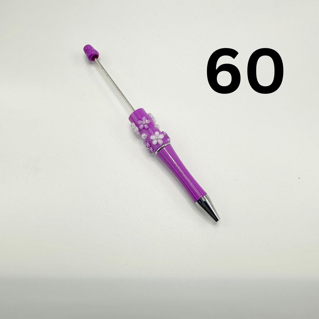 Beaded Pens in Solid Colors with Acrylic Flower and Clear Rhinestone