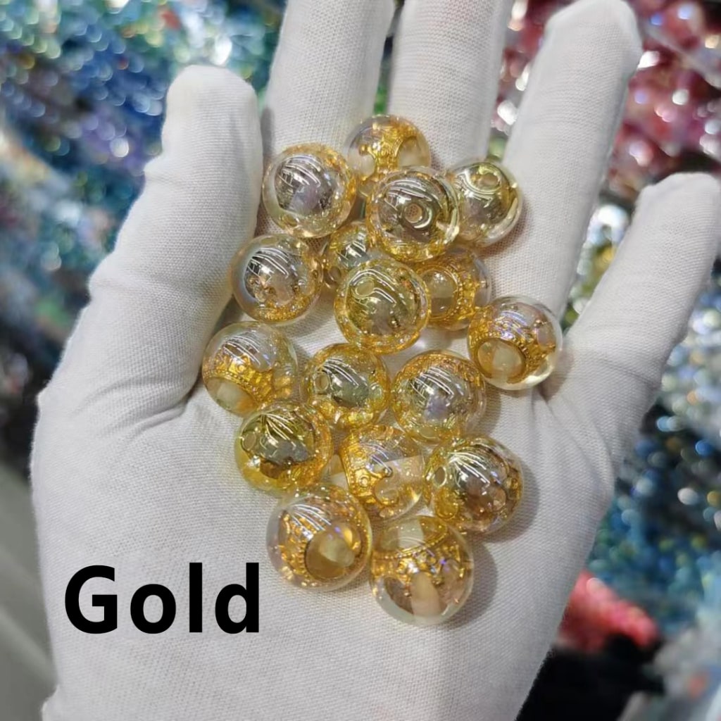 Delicate UV Coating Multi-Color Metal Crown Inside Clear Round Acrylic Beads, 16MM
