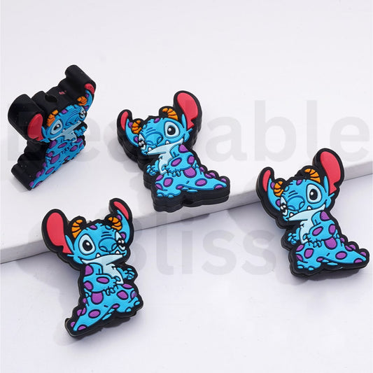 Silicone Focal Beads Cute Blue Stitc with Dinosaur Costume