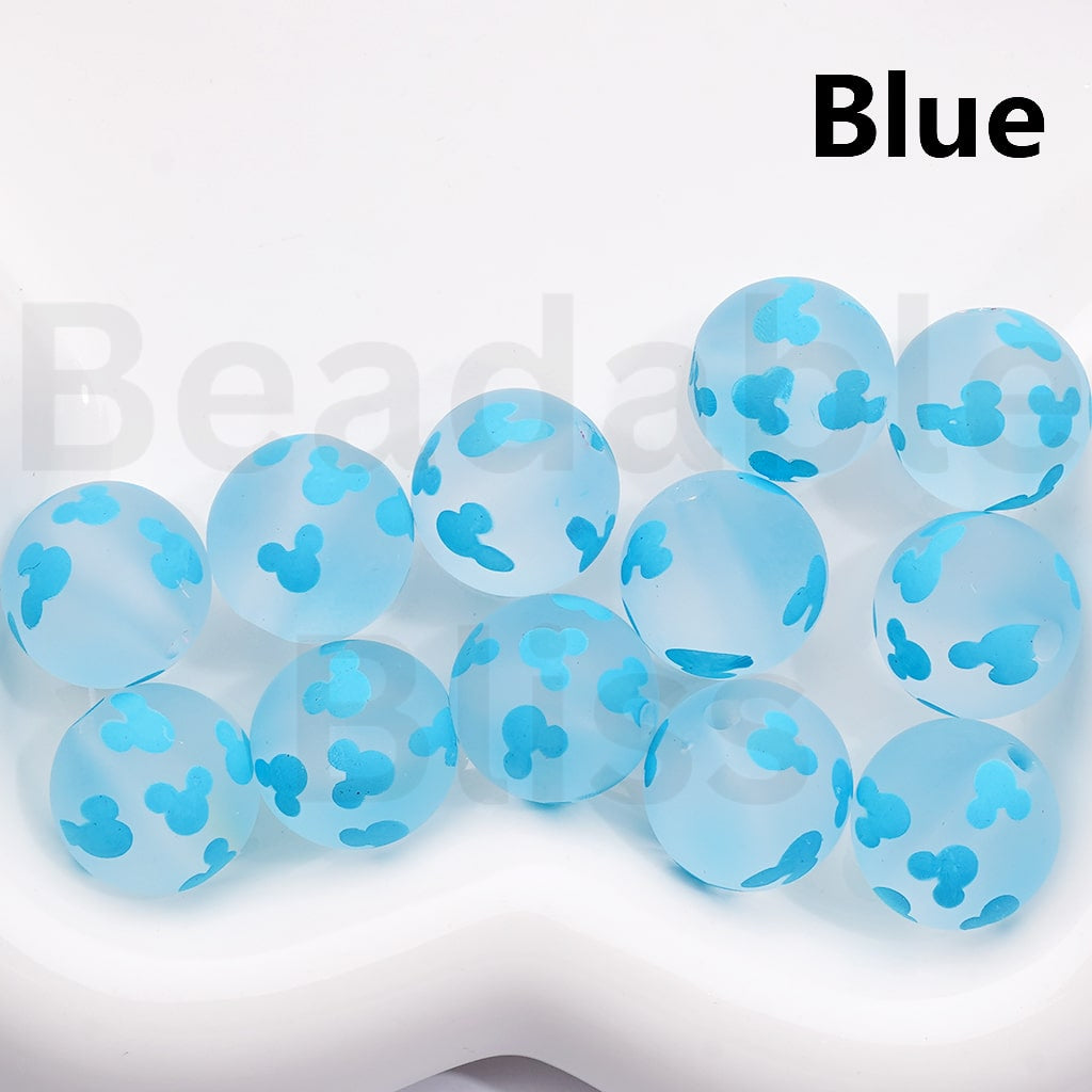 Frosted Multi-Color Micke Mous Head Prints Round Acrylic Beads, 16MM (Single Color is available for 200pcs(Whole Bag))