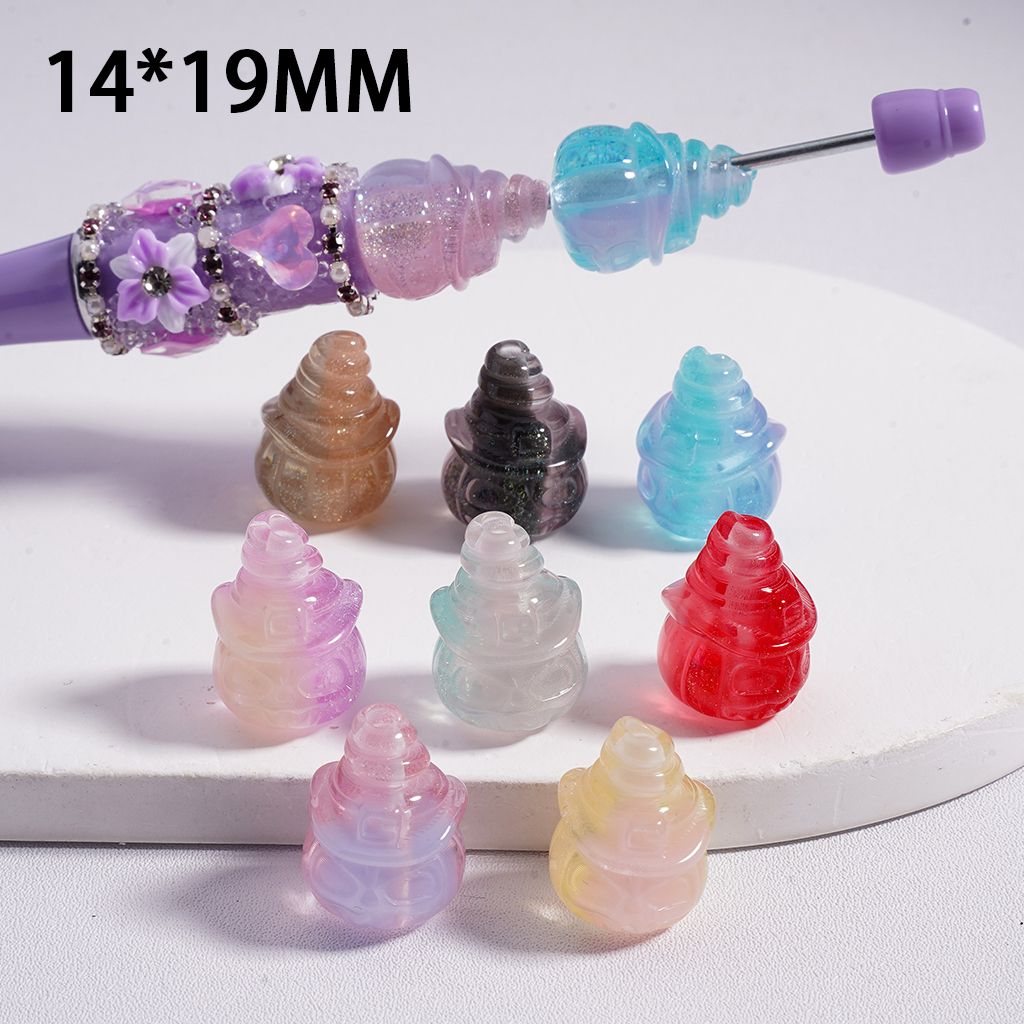 Colorful resin beads on a white background with measurement text '14*19MM'.