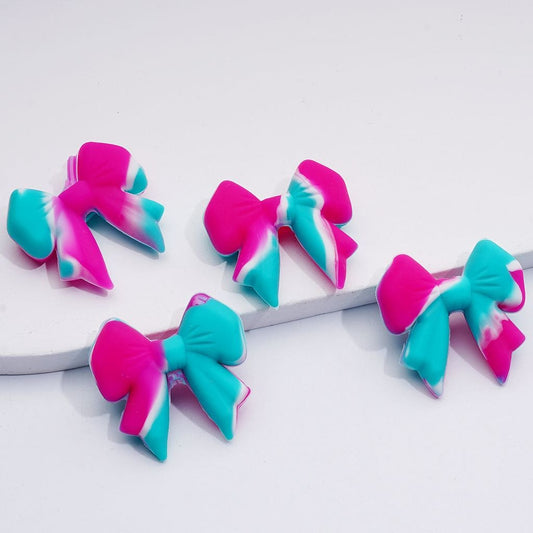 3D Cute Teal Rose Red  Bowknots Silicone Focal Beads