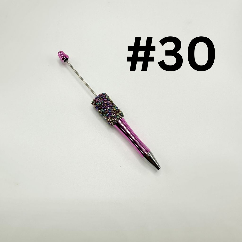 Plastic Beadable Pens in Solid Colors with Tiny Pebbles