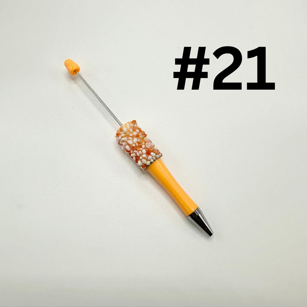 Plastic Beadable Pens in Solid Colors with Tiny Pebbles