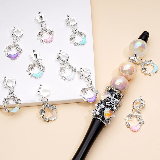 Alloy Bail Beads Dangle Charm Pendant Jewelry Accessories Butterfly Crescent Moon Rhinestones Silver