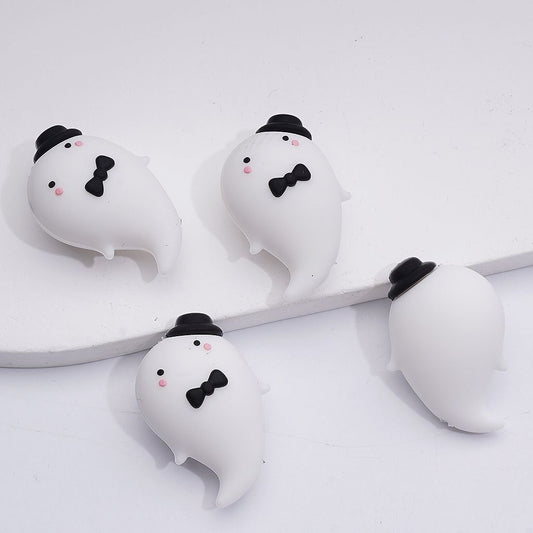 3D Cute Ghost with Black Hat Bow Tie Halloween Silicone Focal Beads