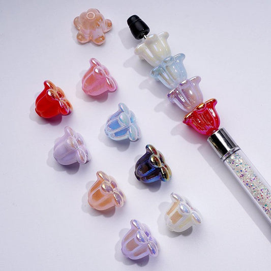 UV Coating Shiny Tulip Flower Acrylic Beads, Around 14*19MM