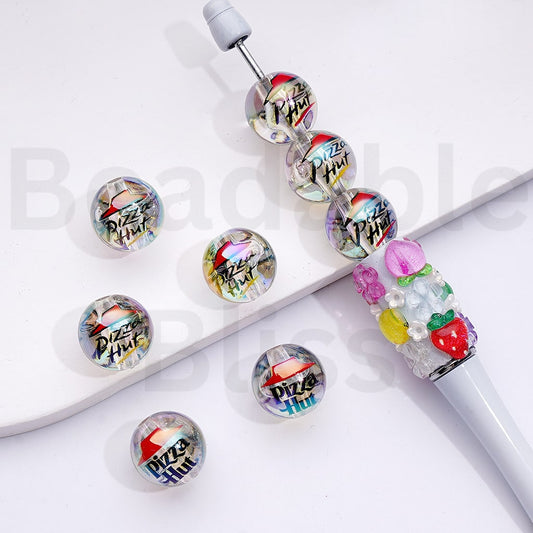UVコーティングクリアピザフーラウンドアクリルビーズ、16MM、ランダムミックス