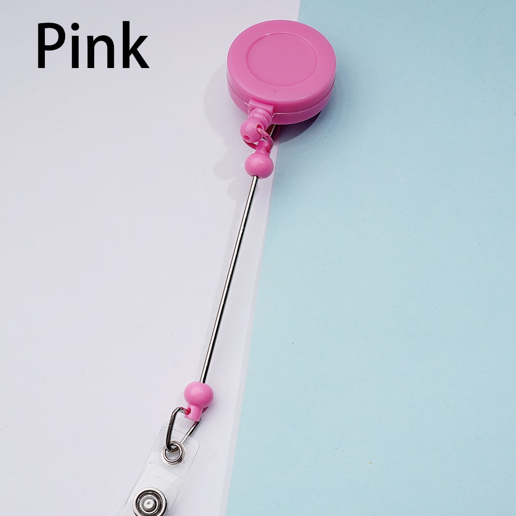 Creative Beaded Retractable Back Badge Holder Reels with Rotating Crocodile Clip & Keychain Bar