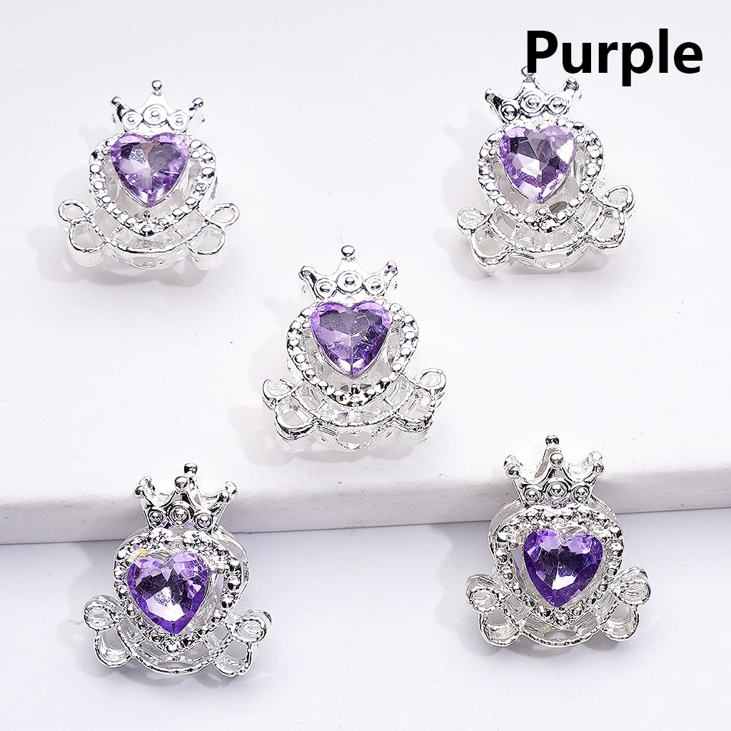Mini Fancy Silver Alloy Heart with Crown Beads with Shiny Hearts Rhinestones, 14*16MM