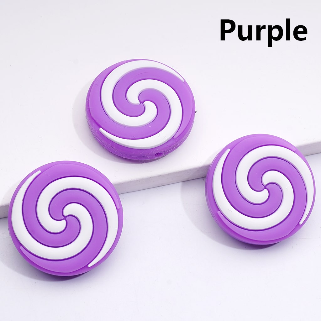 Multi-Color Swirls Stripes Lollipop Candy Round Flat Silicone Focal Beads