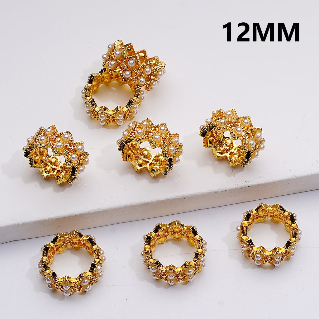 Fancy Gold Silver Alloy Crown Spacer Beads with White Pearls, 12MM