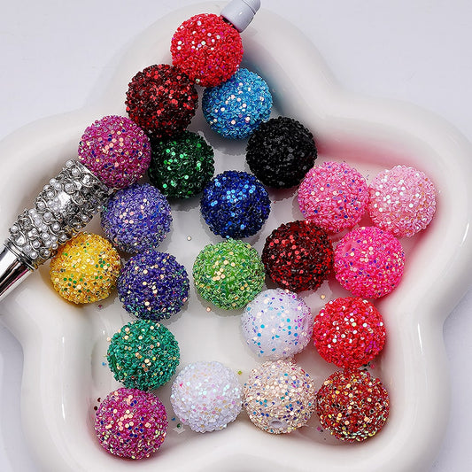 Multi-Color Shiny Confetti Round Acrylic Beads in Solid Color, 20MM