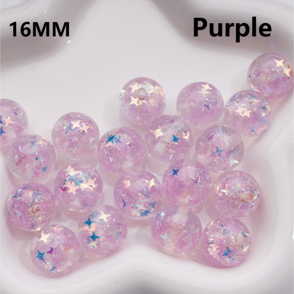 Multi-Color Translucent Mini Colorful Star Flakes Confetti Inside Round Acrylic Beads, 16MM (Single Color is available for 200pcs(Whole bag))
