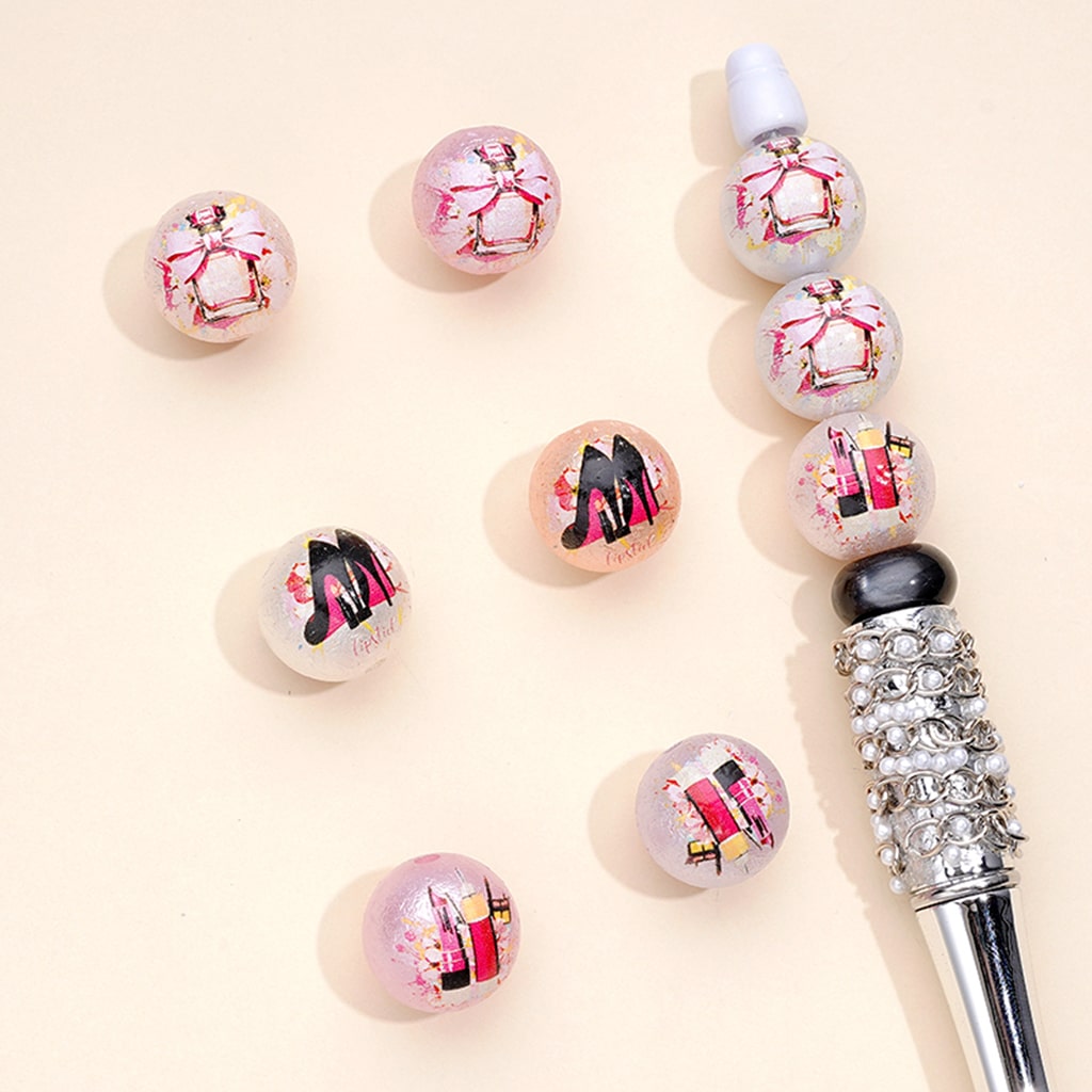 Cosmetics Make Up Beautiful Lady Girl Woman Round Acrylic Beads, Random Mix, 16MM