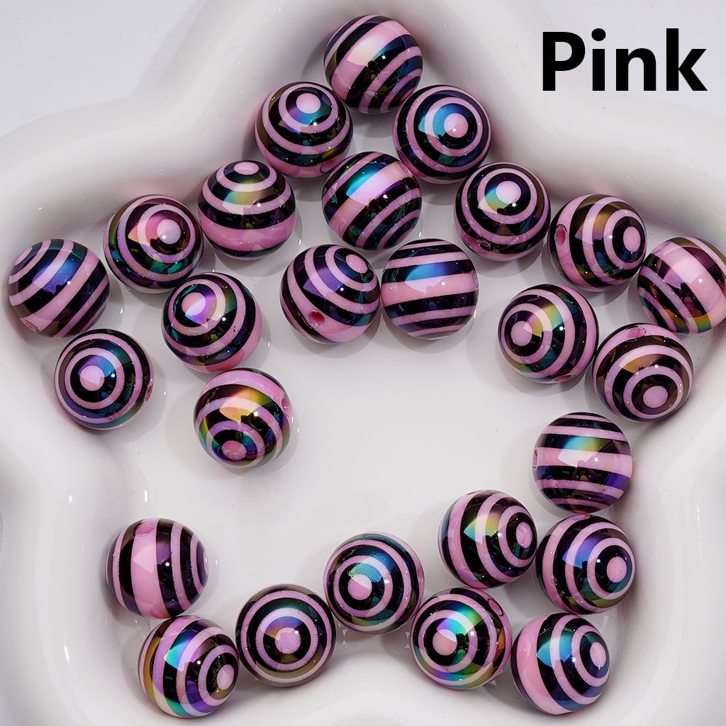 UV Coating Black Round Stripes Round Acrylic Beads in Solid Color, 16MM (Single Color is available for 200pcs(Whole bag))