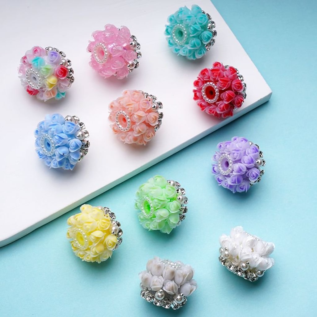 Bling Bling Cute Flowers Tulips Clear Rhinestones Chains White Pearls Round Acrylic Beads, Around 25*18MM