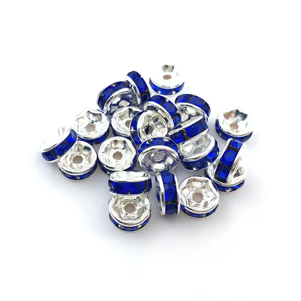 Spacers with Silver Color Metal and Dark Blue Color Rhinestone, 10mm