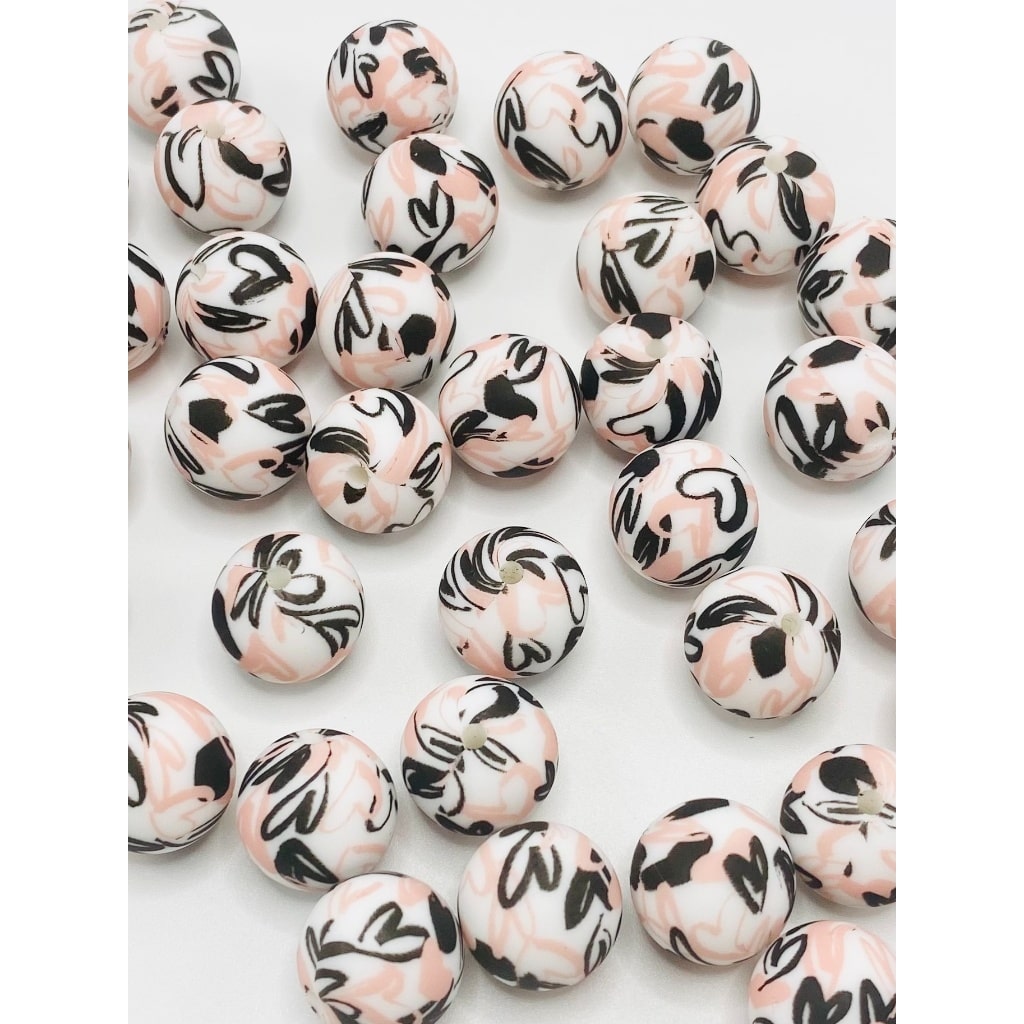 Heart Printed Silicone Beads Number 401