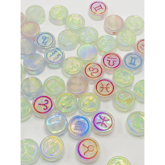 Printed Star Signs Zodiac Constellation Acrylic Beads 16mm