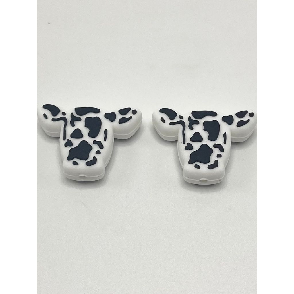 Spotted Cow Heads Silicone Focal Beads