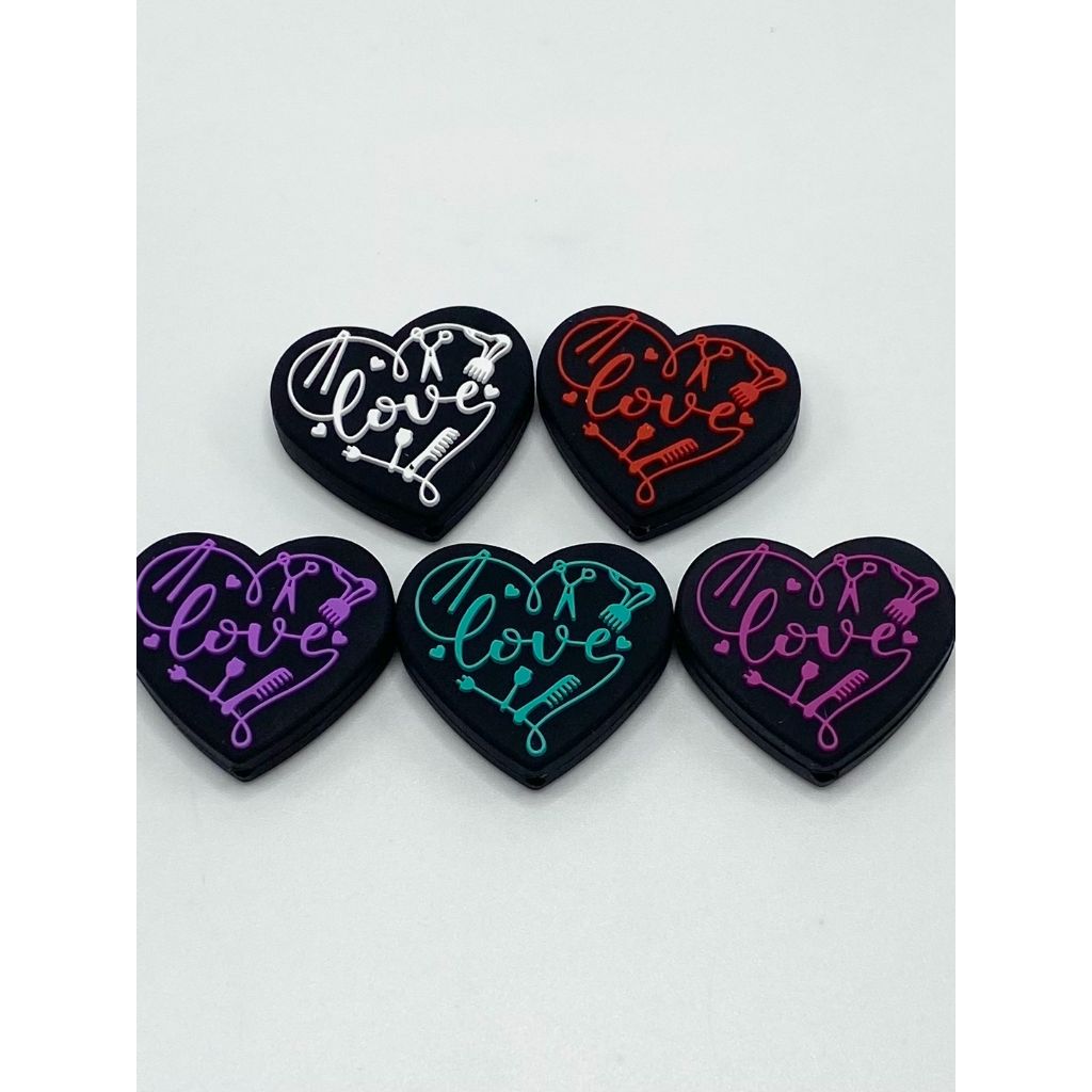 Heart with Love Hair Dresser Silicone Focal Beads, Random Mix