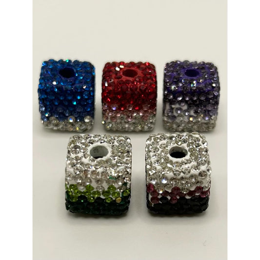 Ombre Color Cube Clay Beads with Rhinestones, 14mm
