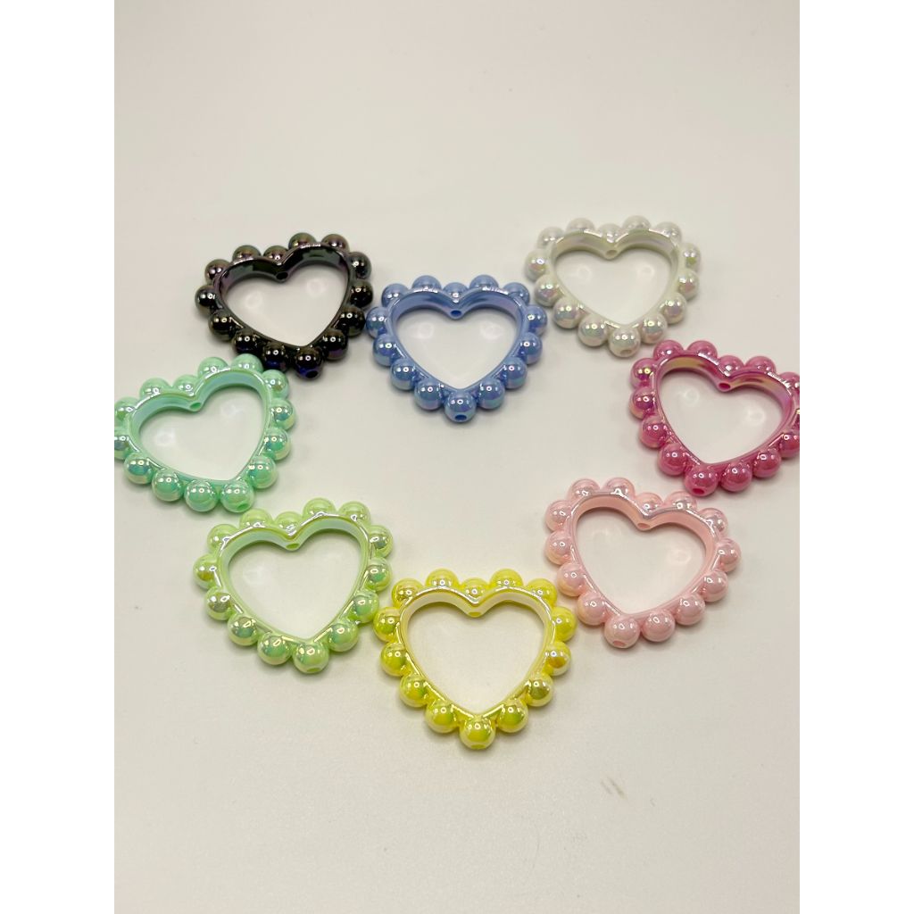 Heart Acrylic Ring Beads, Frame Random Mix Large 39mm by 43mm