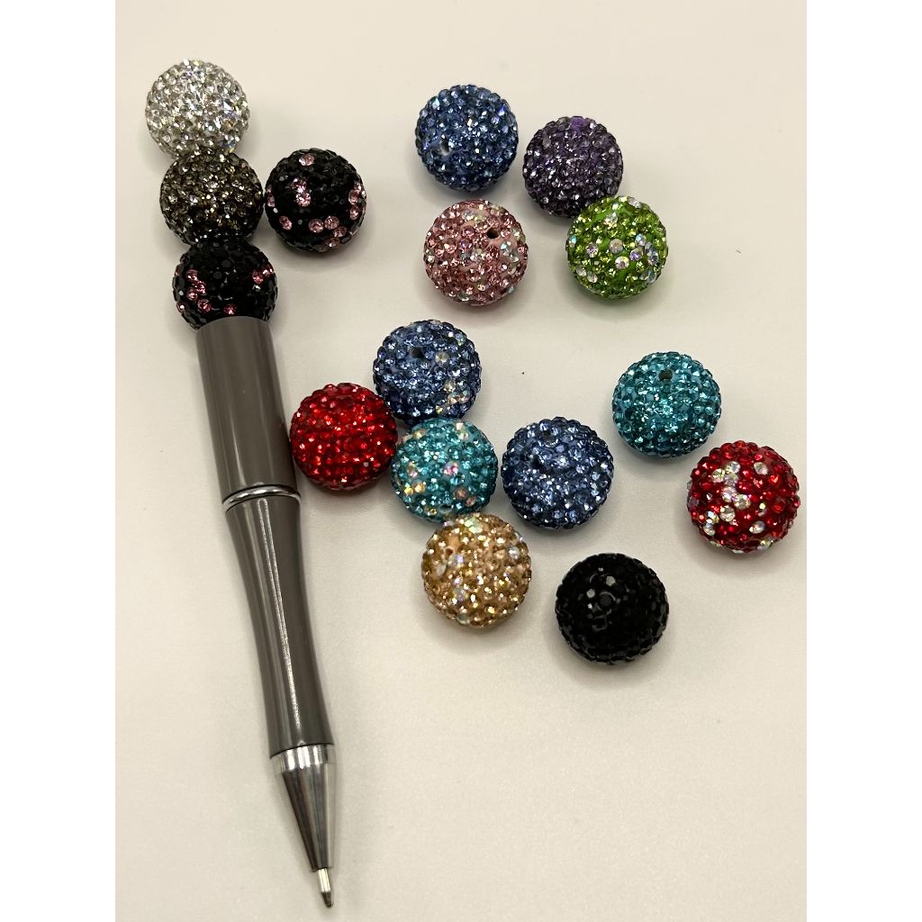Clay Beads with Colorful Rhinestones, 16mm