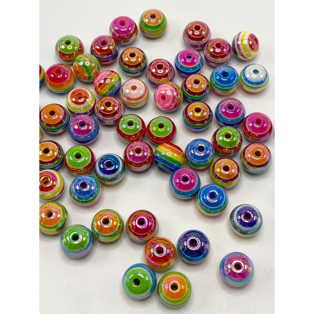 Various Colors Rainbow Striped Acrylic Beads, 10mm by 12mm