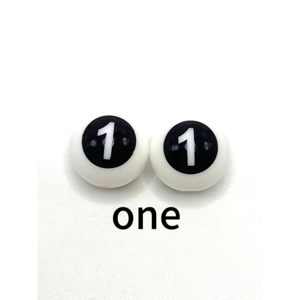 Number Beads, Numbers Printed Round Silicone Beads, Size 15mm