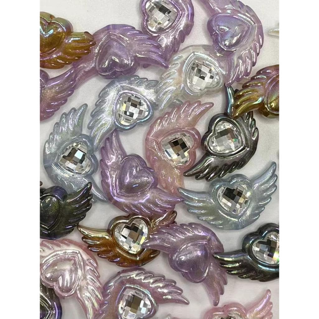 Heart Angel Wings Crystal Rhinestone Acrylic Beads, Random Mixed Color
