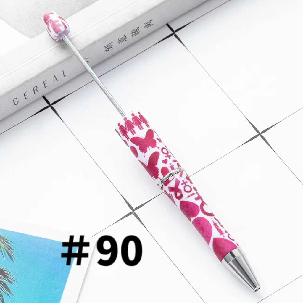 Breast Cancer Pens, Printed Beadable Pens with Ribbon for Cancer Awareness