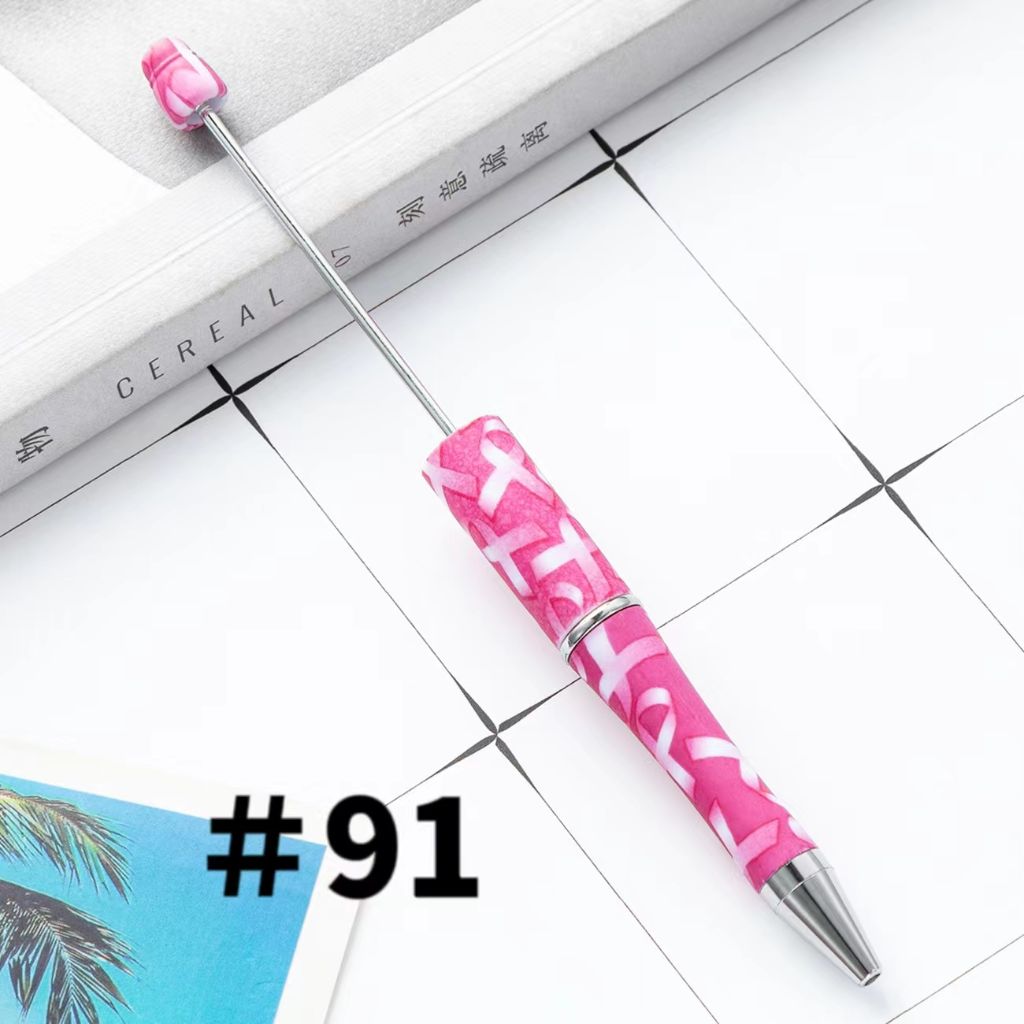 Breast Cancer Pens, Printed Beadable Pens with Ribbon for Cancer Awareness