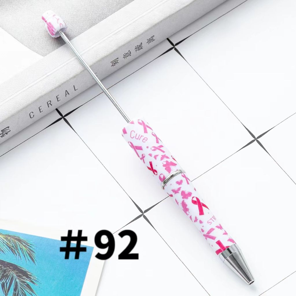 Breast Cancer Pens, Printed Beadable Pens with Ribbon for Cancer Awareness