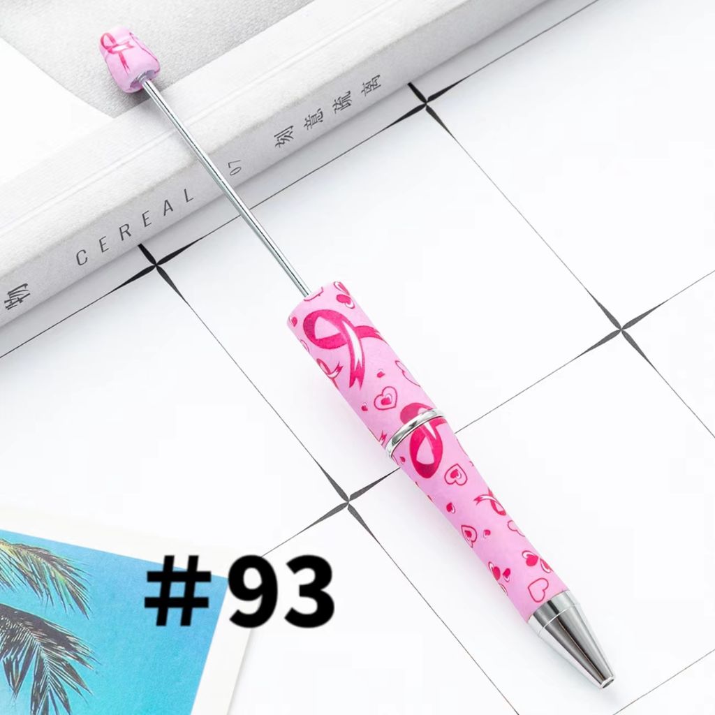Breast Cancer Pens, Printed Beadable Pens with Ribbon for Cancer Awareness