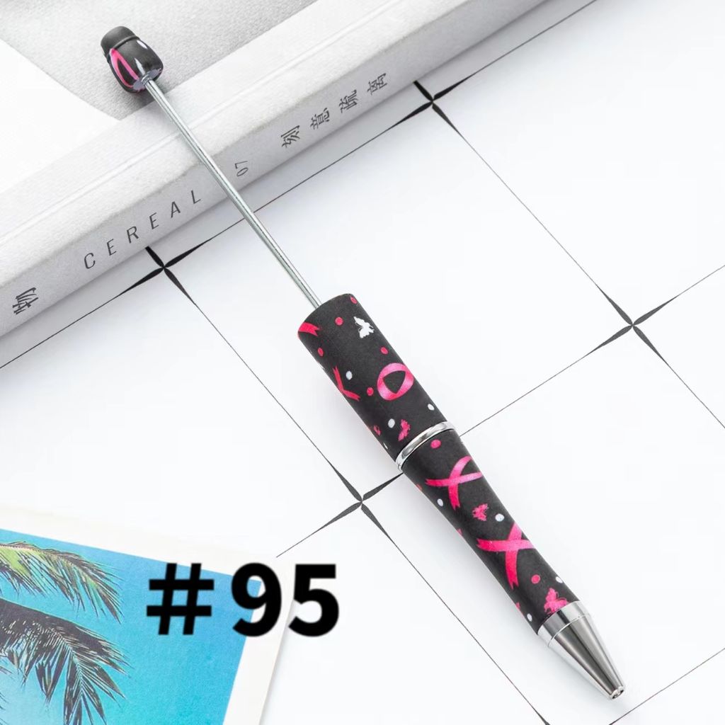 Breast Cancer Pens, Printed Beadable Pens with Ribbon for Cancer Awareness