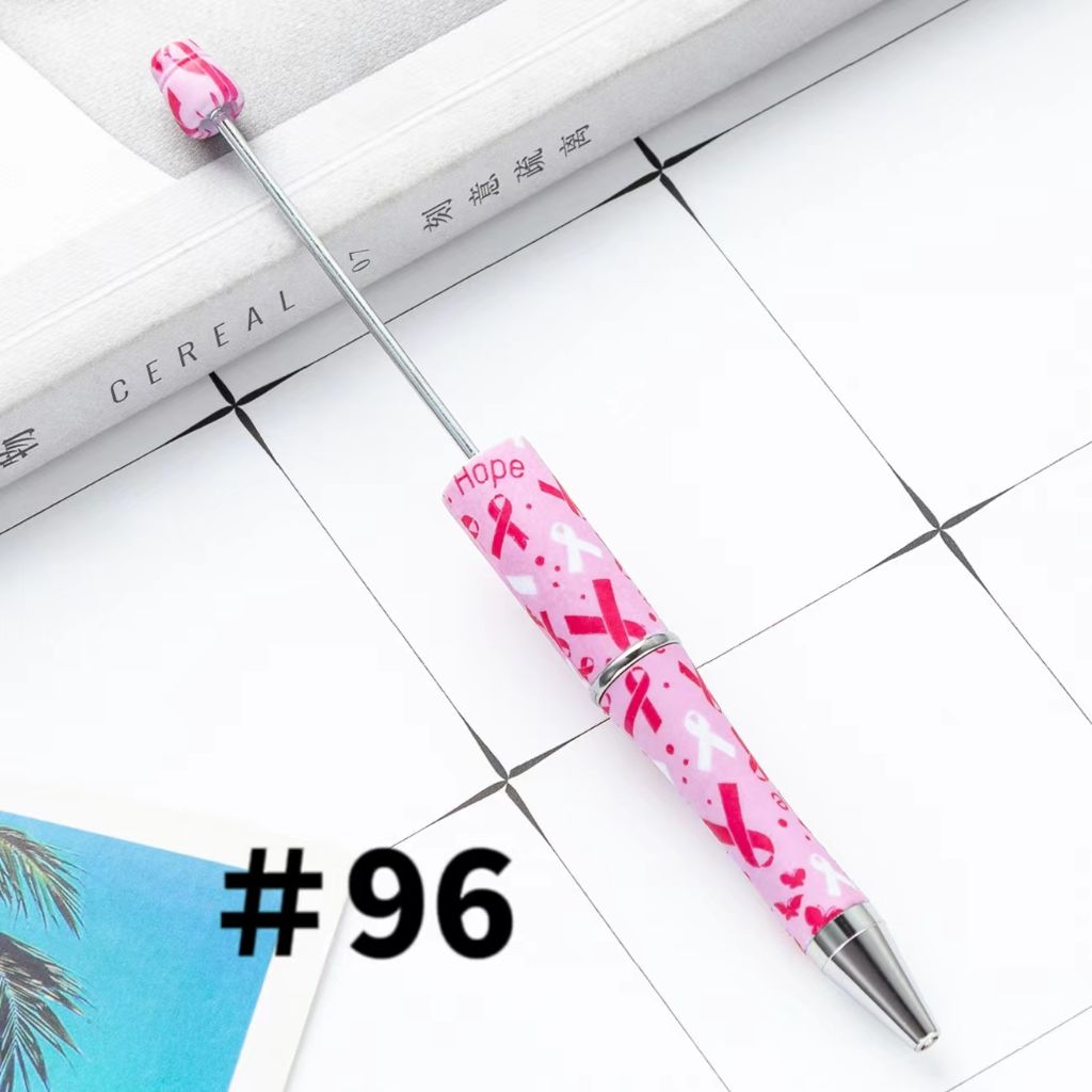 Breast Cancer Pens, Printed Beadable Pens with Ribbon for Cancer Awareness