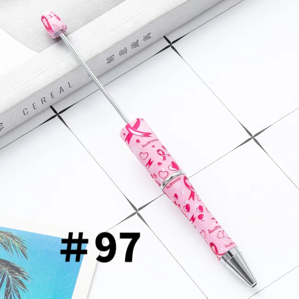 Breast Cancer Pens, Printed Beadable Pens with Ribbon for Cancer Awareness