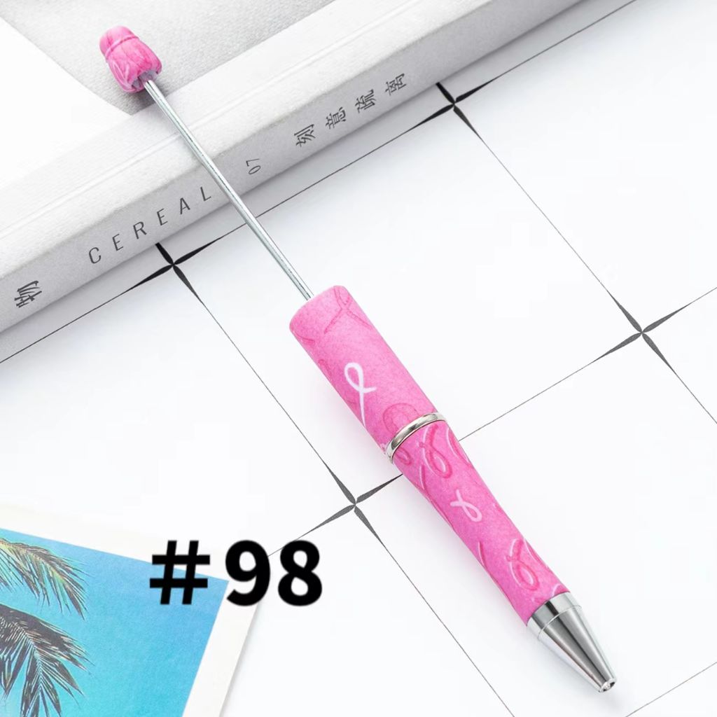 Breast Cancer Pens, Printed Beadable Pens with Ribbon for Cancer Awareness