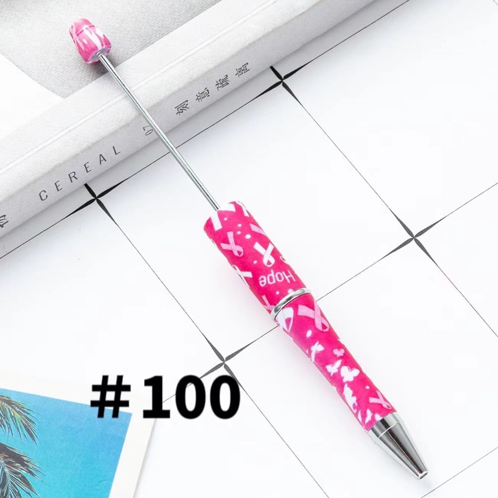 Breast Cancer Pens, Printed Beadable Pens with Ribbon for Cancer Awareness