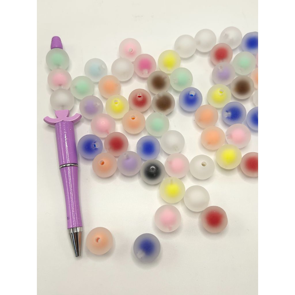 Frosted Double Layer Circle Acrylic Beads, Random Mix Color