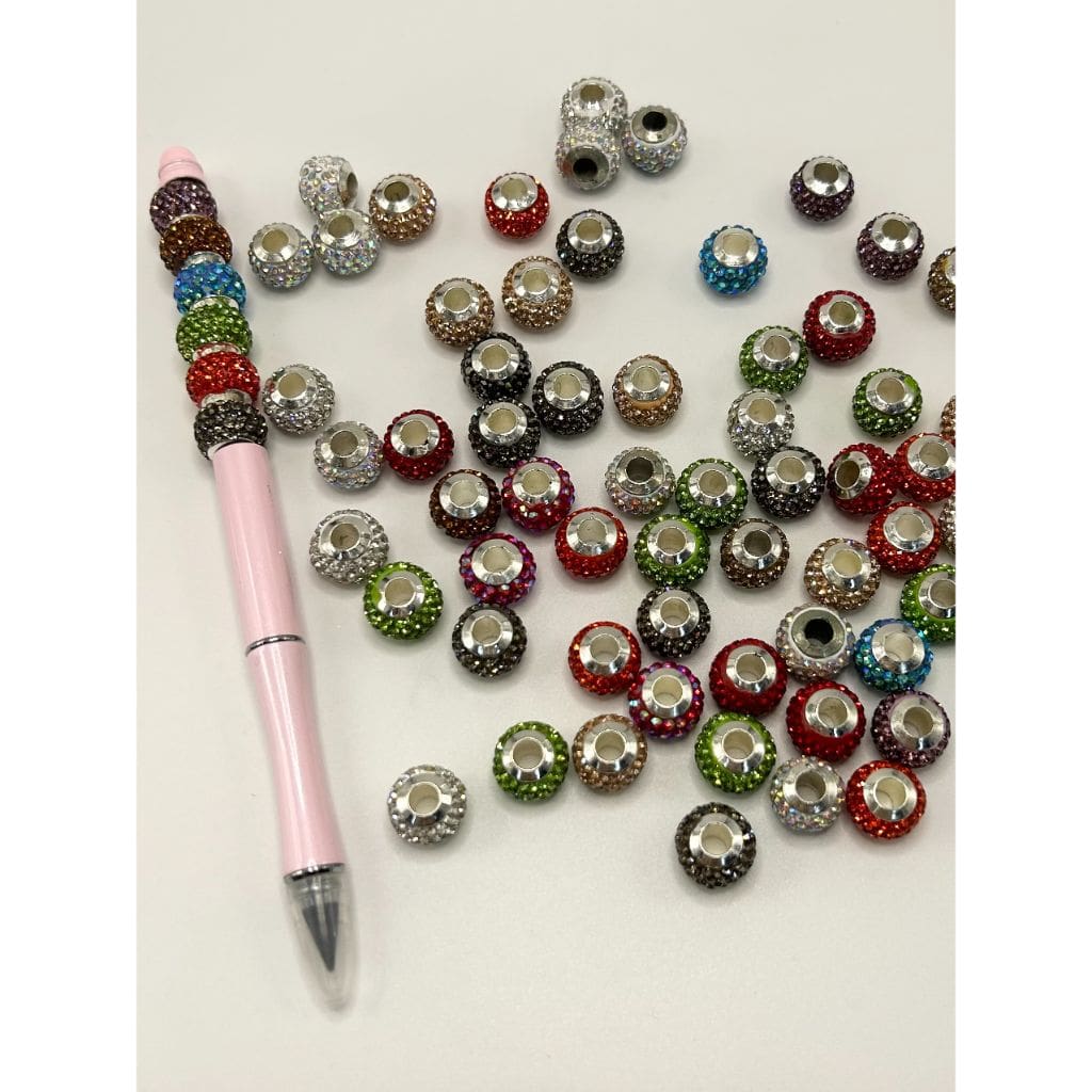 Spacers Clay Beads with Rhinestones, 12mm Large Hole, Random Mix Color