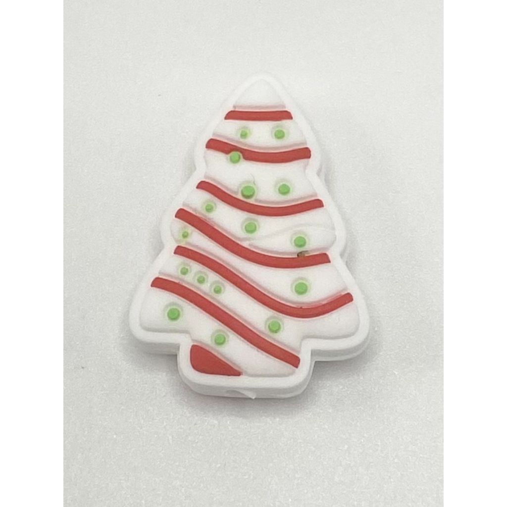Red Stripe & Green Spot Christmas Tree Debbie Silicone Focal Beads