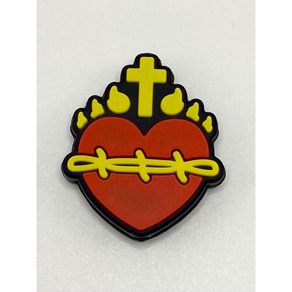 Red Heart with Cross Jusus Silicone Focal Beads