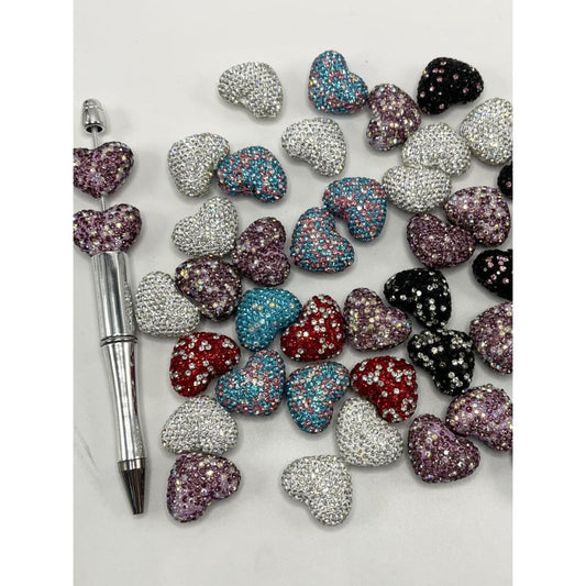 Heart Clay Beads with Rhinestones, 18mm by 24mm, PLEASE READ DESCRIPTION, ZY