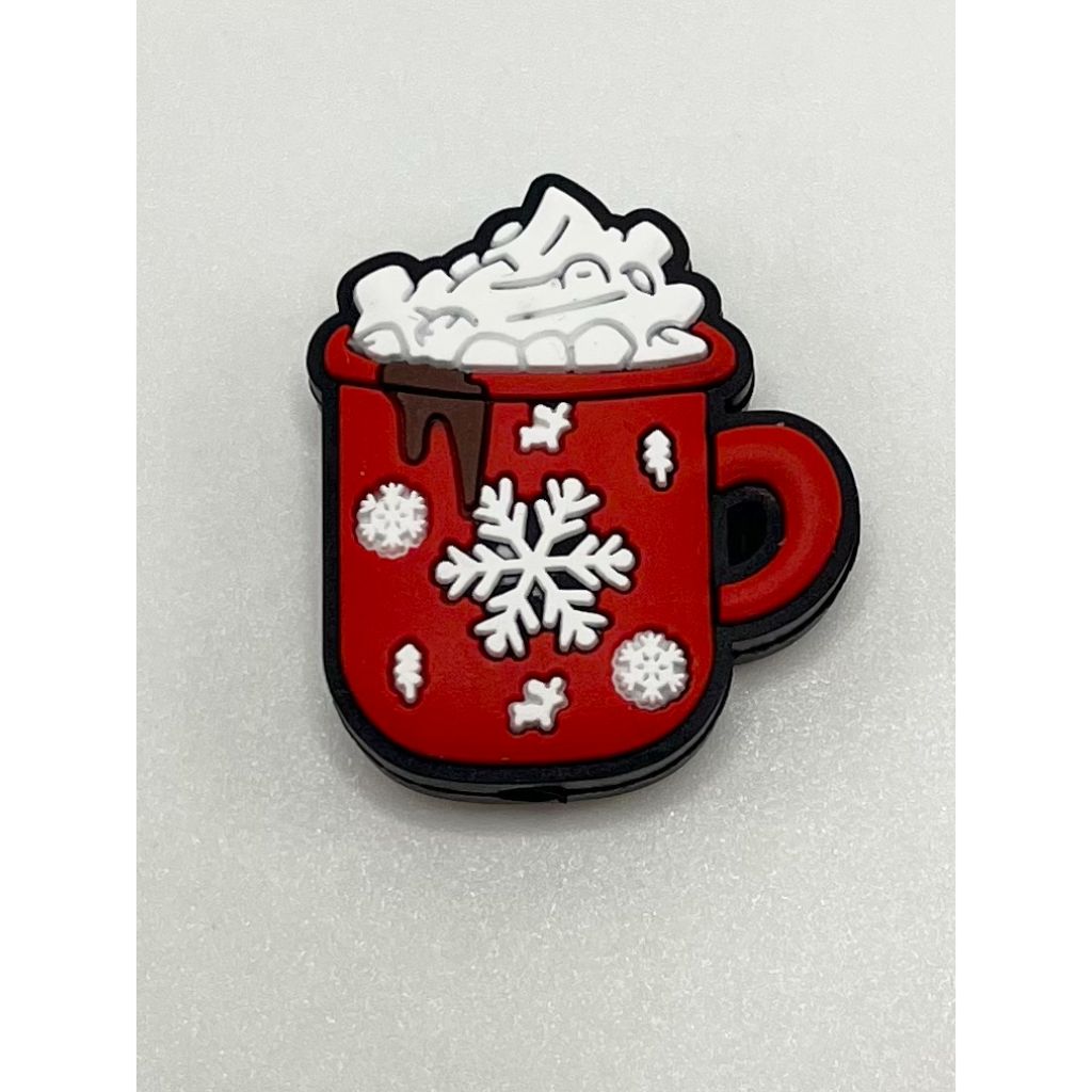 Christmas Red Mug Cup with Snow Top Coffee & Snowflake Silicone Focal Beads