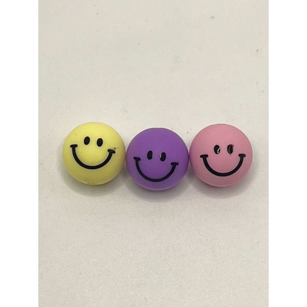 Smiley Emoji Smiling Round Printed Silicone Beads