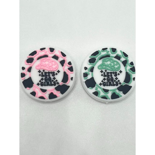 Western Beads, Girl's Cowboy Hat with Cow Print, Western Silicone Focal Beads